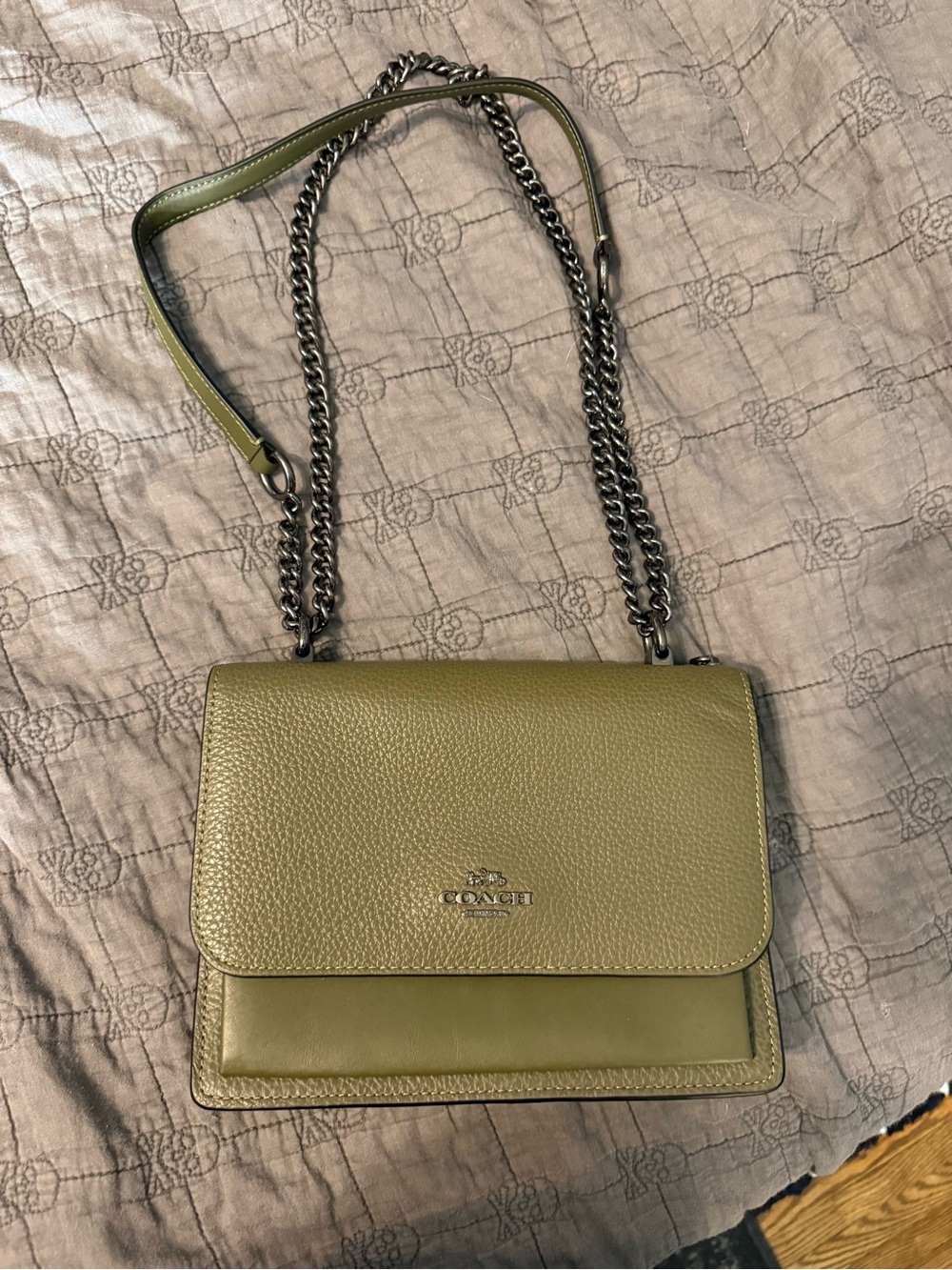 Coach Olive Green Leather Chain Crossbody Bag